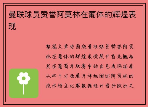 曼联球员赞誉阿莫林在葡体的辉煌表现